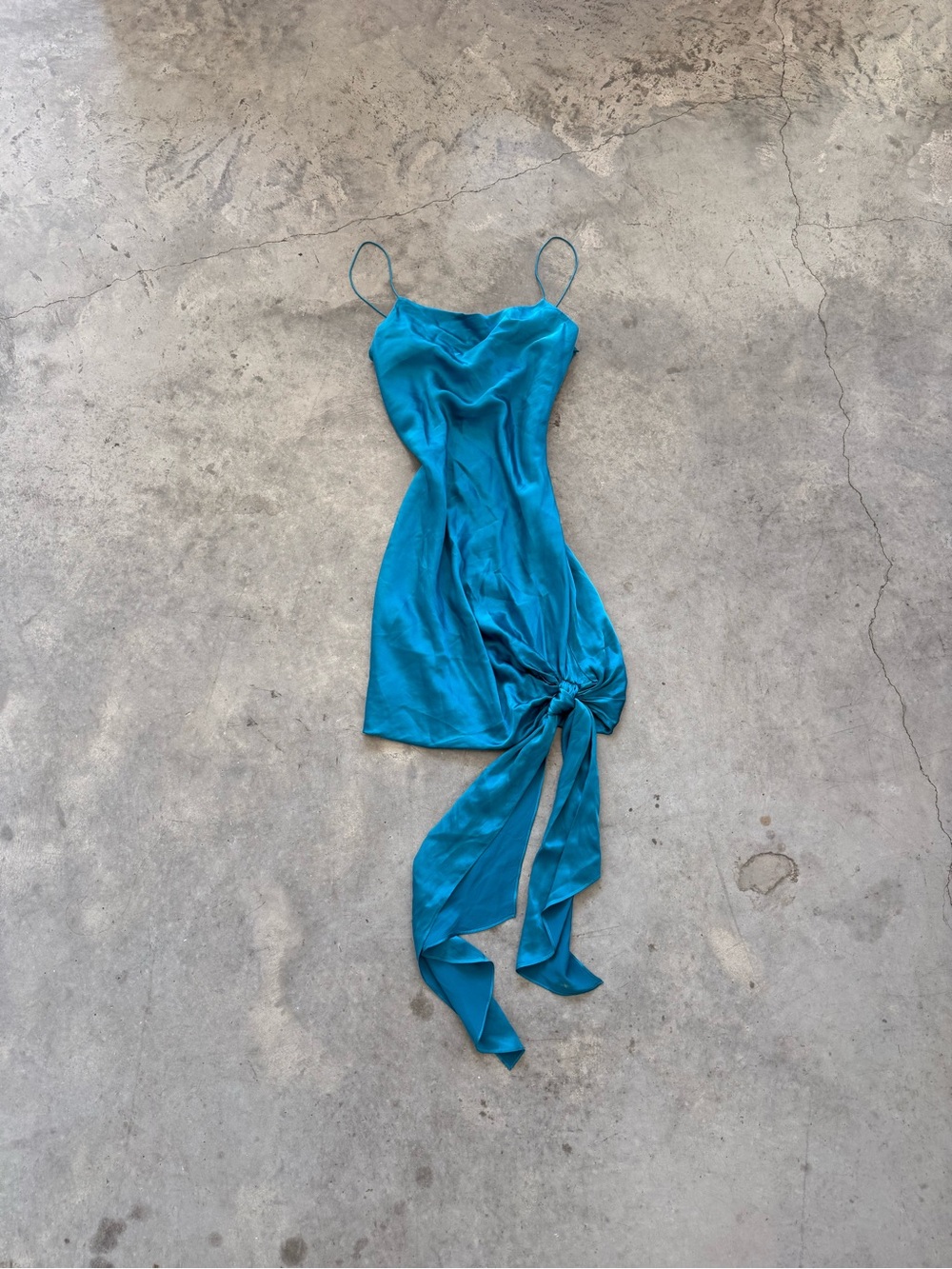 cinq a sept Teal Satin Mini Dress with Side Knot